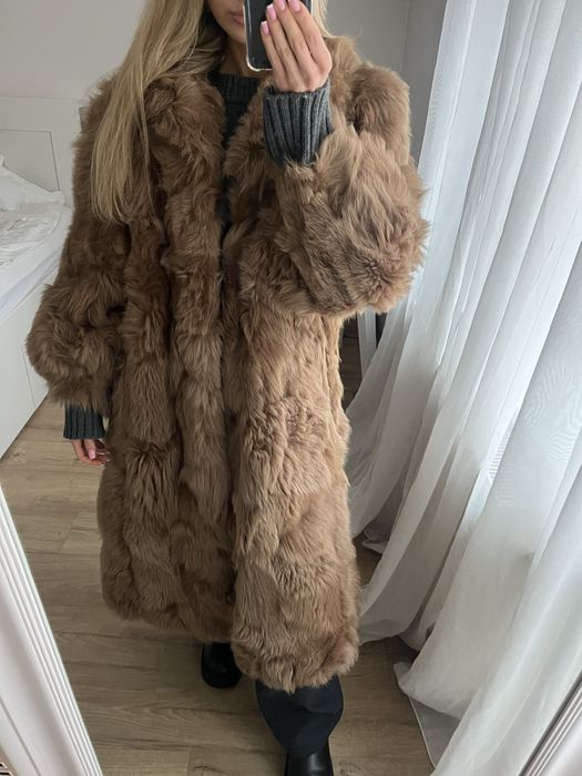 Brązowe damskie futro naturalne długi płaszcz zimowy