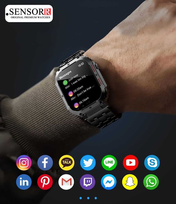 Mocny Wojskowy Zegarek Męski SMARTWATCH ROZMOWY SMS Oryginalny SENSORR