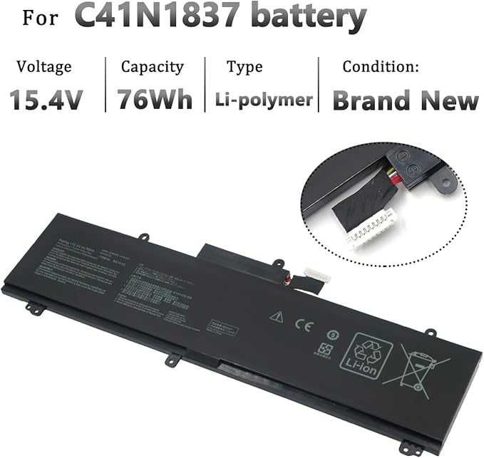 Bateria C41N1837 do ASUS ROG Zephyrus 76Wh 4940mAh 852