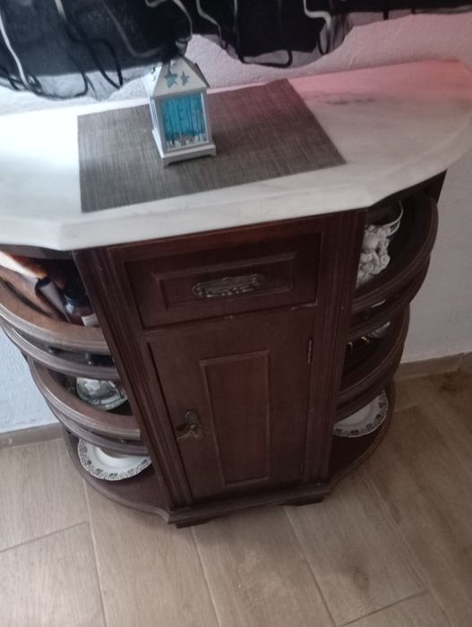 Móvel de sala de estar em madeira maciça e pedra mármore