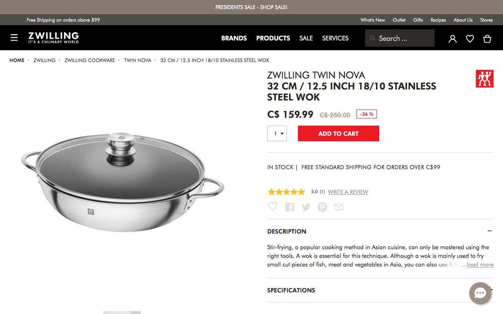 Новая сковорода Zwilling WOK с крышкой 32 см