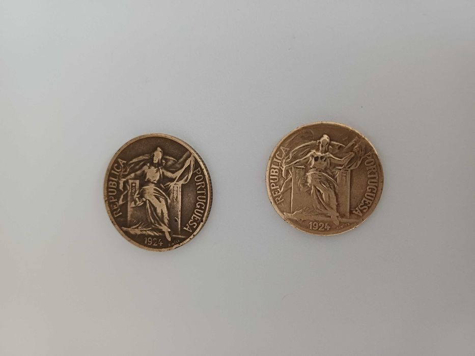 1 escudo e 50 centavos em BRONZE de 1924 da 1ª República Raras em MBC+