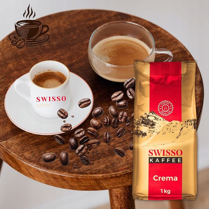 1KG Kawa ziarnista SWISSO KAFFEE Crema Arabica Oryginalna Pyszna Kawa