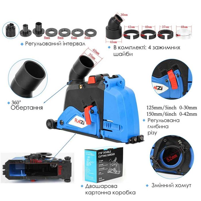 Насадка Штроборез на 115 и 125 болгарку + 2 диска, Кожух для болгарки