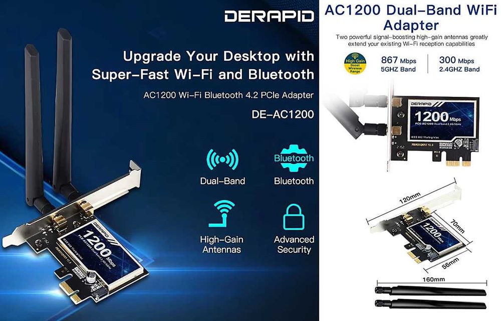 Wi-Fi (2,4/5 ГГц) карта DeRapid AC1200 з Bluetooth 4,2