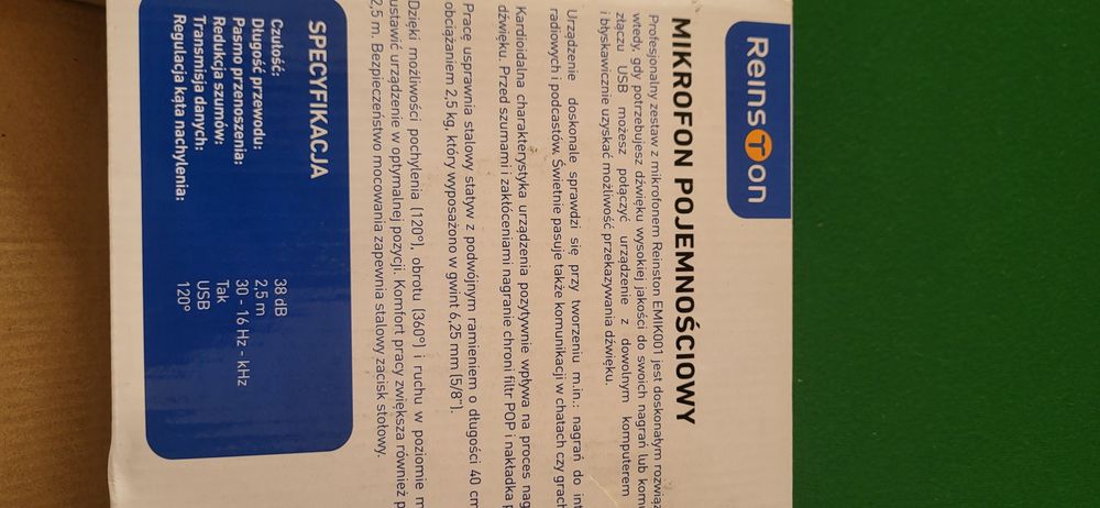 Mikrofon pojemnościowy z zestawem akcesoriów Reinston