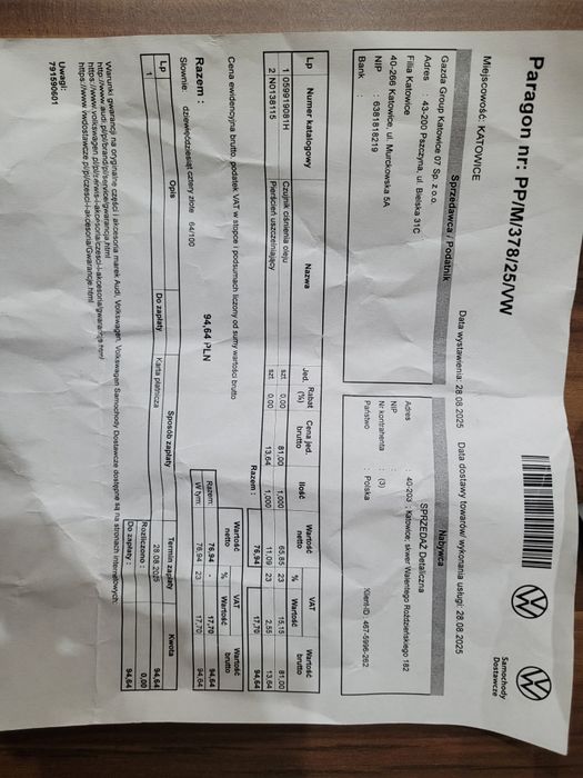 Czujnik ciśnienia oleju VW GOLF 6