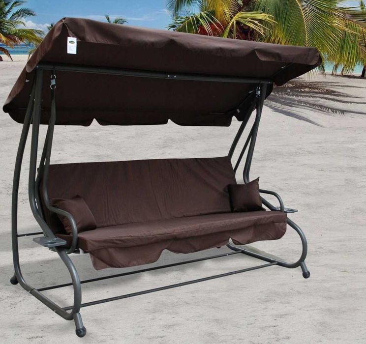 Rodzinna Huśtawka ogrodowa z Daszkiem Czekoladowy Materac 2 Podstawki