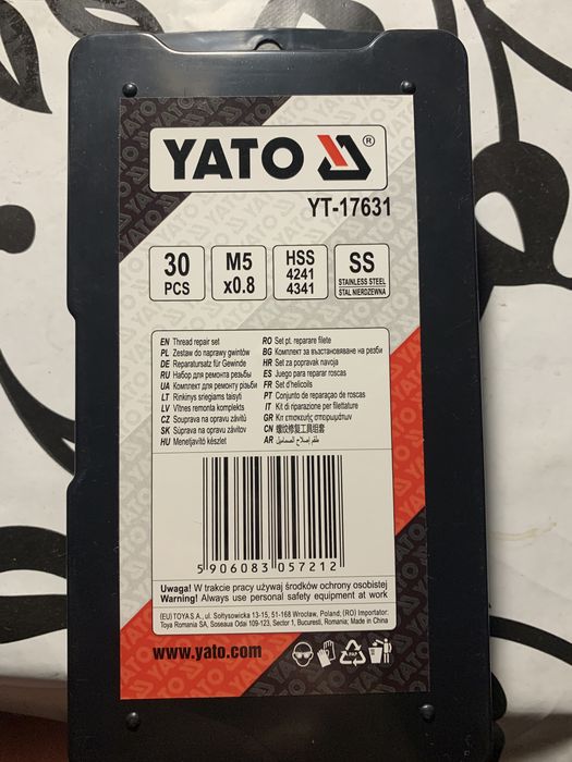Набор для ремонта резьбы YATO YT-17631 (М5х0,8 мм)