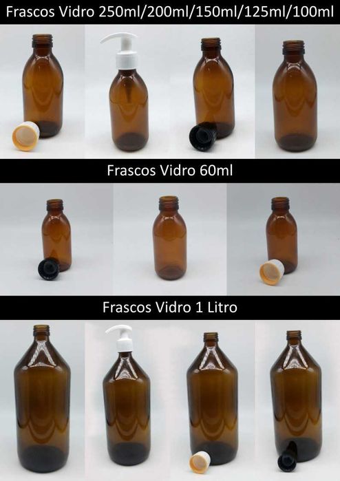 Frascos de Vidro Diversos novos com Várias Tampas