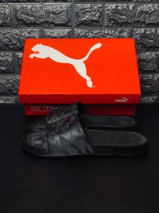 Чисто черные мужские для мужчине шлепки puma шлепанцы пума пляжные тапки слансы мужские легкие на каждый день