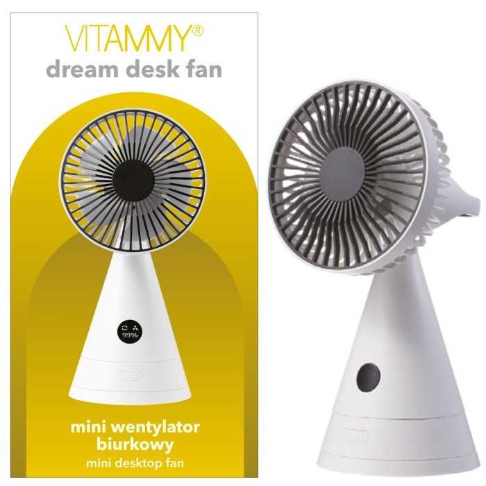 POWYSTAWOWY /Mini wentylator biurkowy USB, 4000 mAh VITAMMY DREAM DESK FAN SZARY
