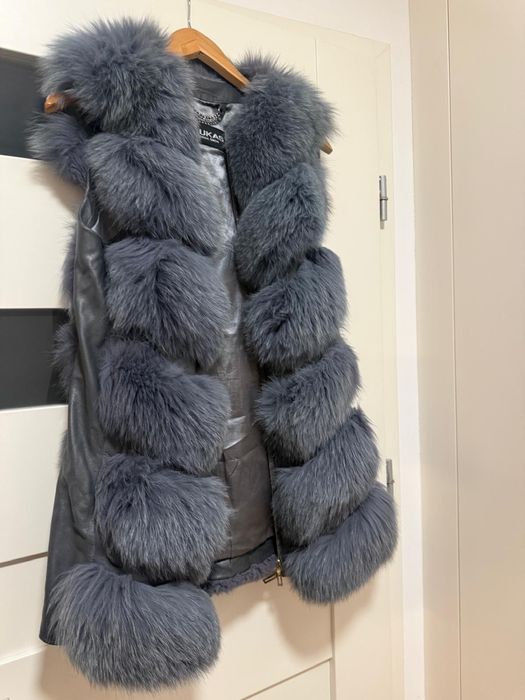 Futro bezrekawik kamizelka lis Xs/s szara