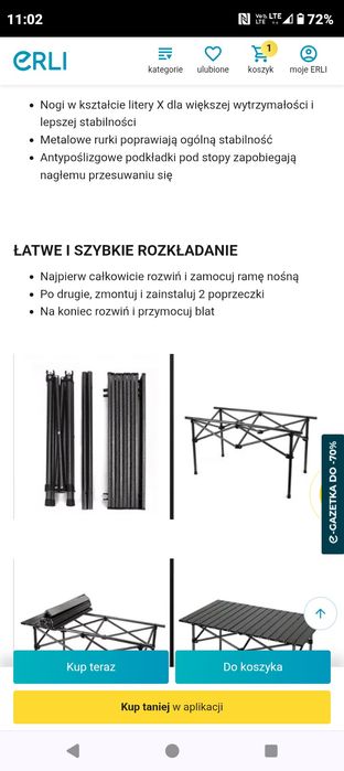 Stolik turystyczny,kempingowy składany w pokrowcu, czarny