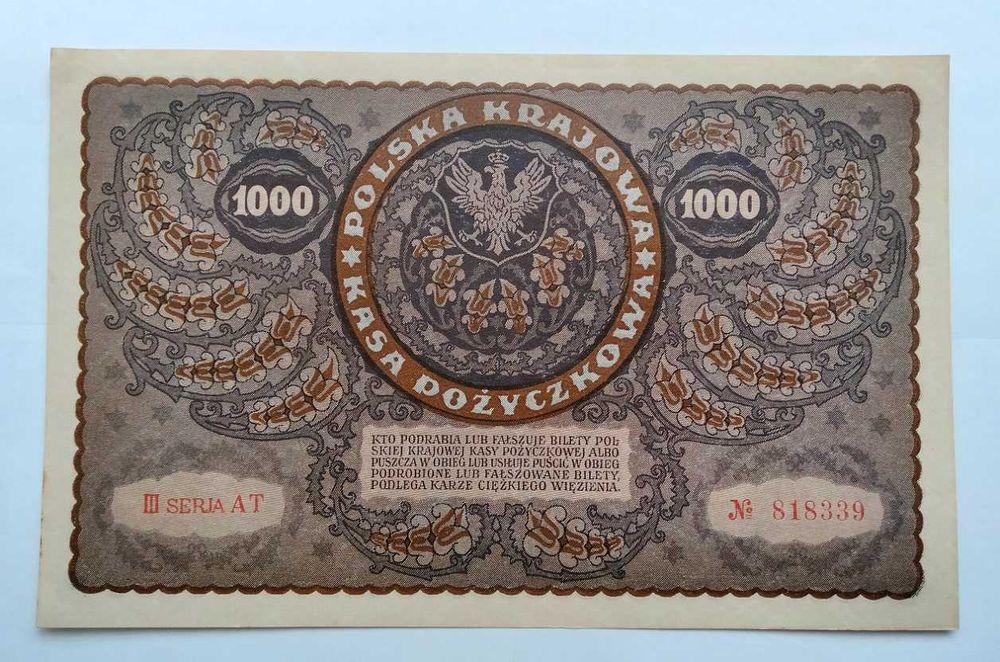 1000 marek polskich 1919 - III serja AT - stan 1/1- ...ładny