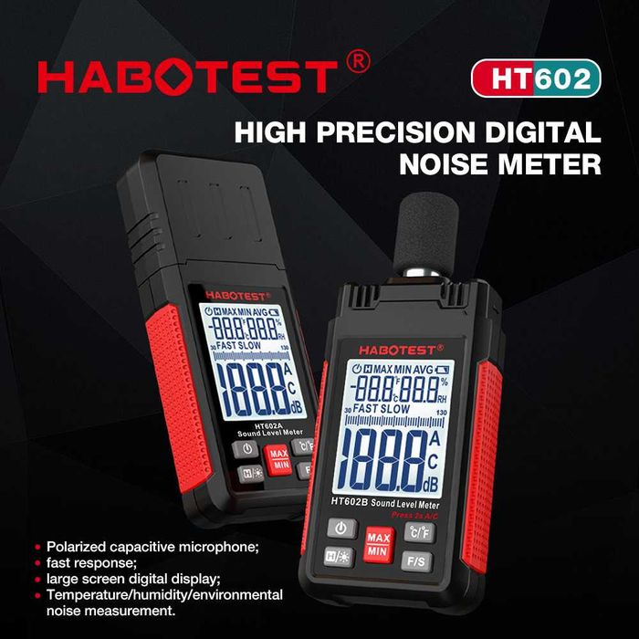 Decybelomierz Miernik Poziomu Dźwięku Hałasu Sonometr HABOTEST HT602A