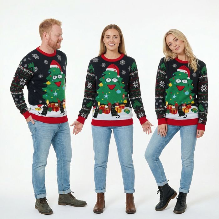 Sweter Świąteczny LED Dzianinowy Unisex XL Czarny