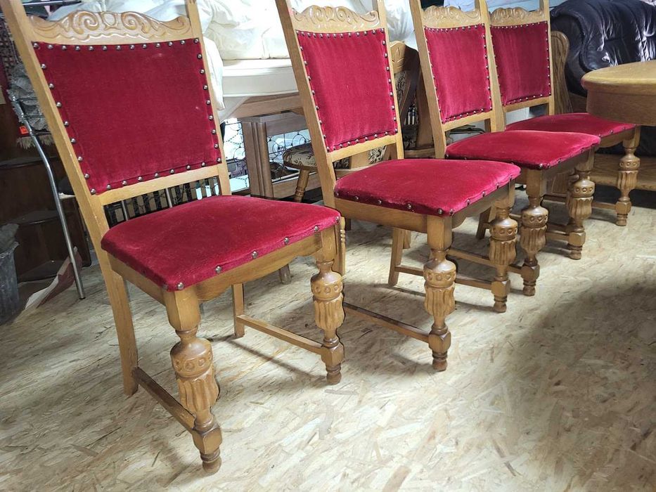 Stylowe solidne krzesła dębowe tapicerowane klasyczne rzeźbione !!