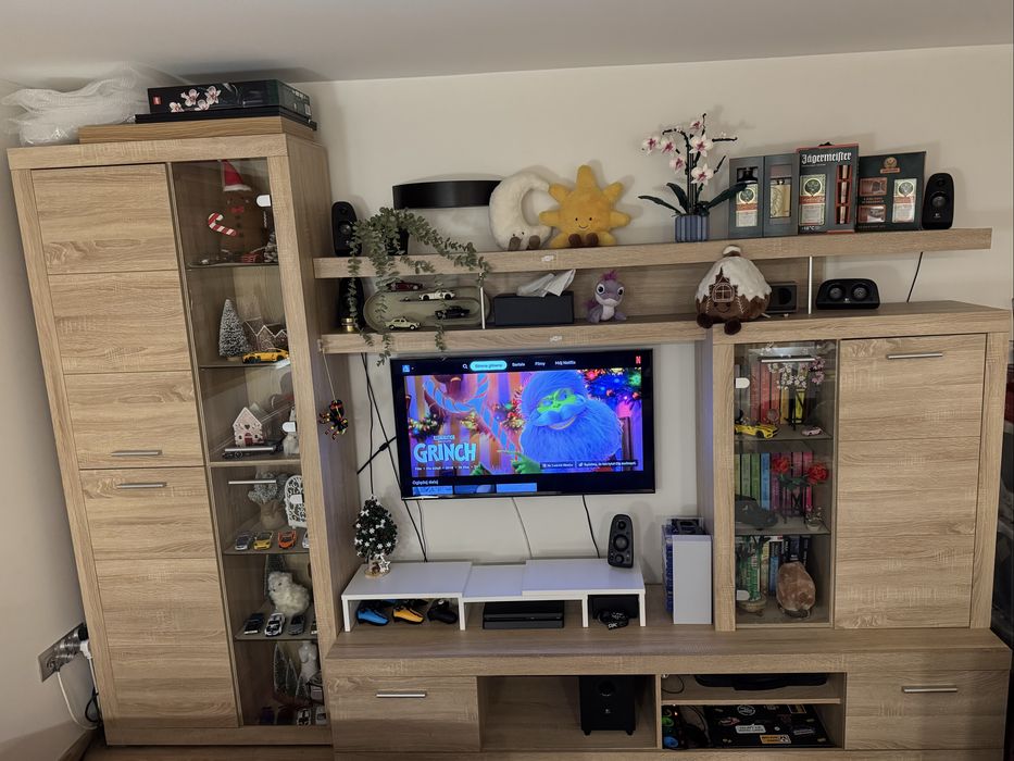 Meblościanka dąb sonoma Black Red White witrynki podświetlane