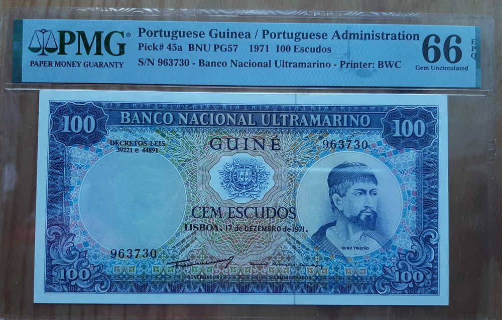 Nota Nova PMG de 100 Escudos - GUINÉ de 1971 - com 54 anos