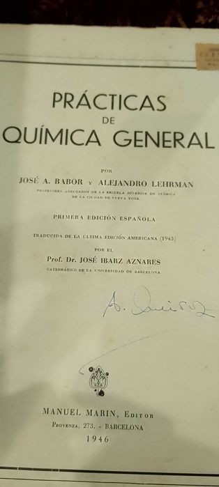 Práticas de Química General 1946 - 1ª Edição Española