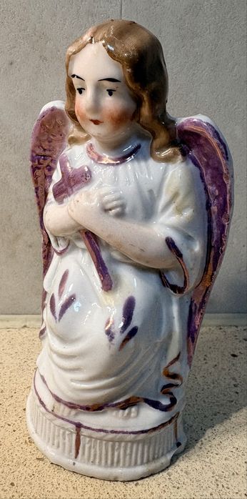 Amoroso antigo anjo com cruz em porcelana francesa do Sec. XIX