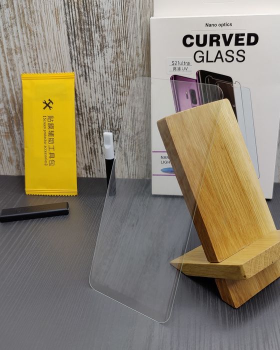 Стекло изогнутое на Samsung S21 Ultra/ S23 Ultra на УФ клею. Скло