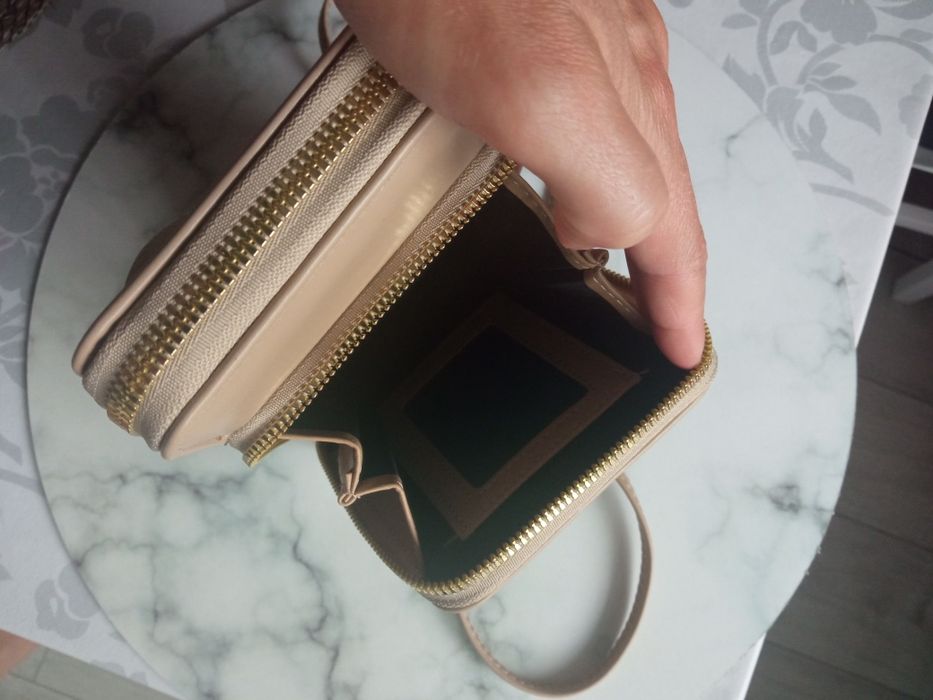 Torebka kopertówka damska, beżowa, mała torebka, NOWA