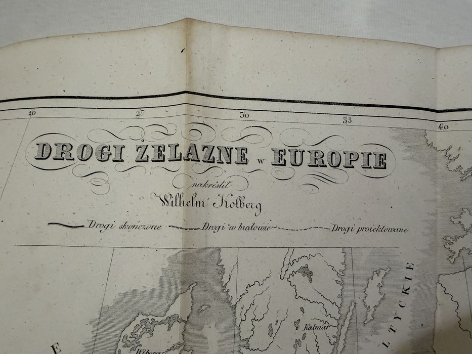 Mapa litografia1844  Drogi Żelazne w Europie Kolberg  Oleszczyński