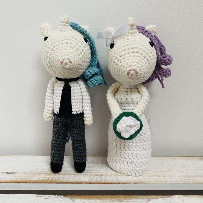 Młoda para jednorożce maskotki ślubne ręcznie robione prezent