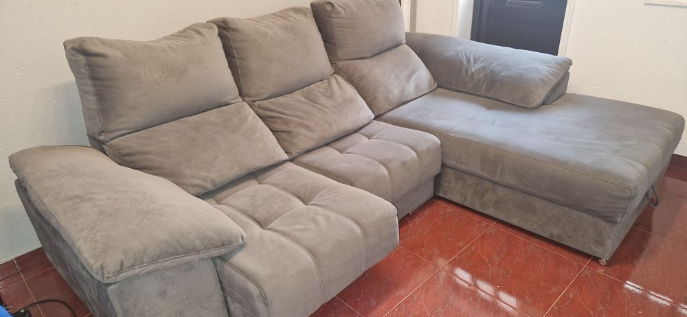 Sofá veludo cinzento c/chaise 2.60m