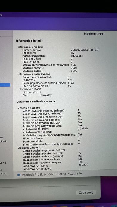 MacBook pro 16GB nowa bateria