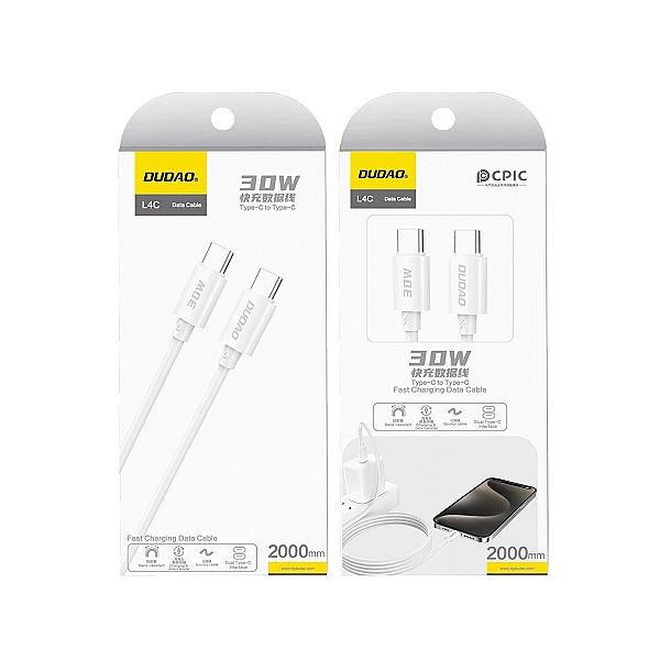 Kabel Dudao L4C USB-C / USB-C 30W 1.2m - biały