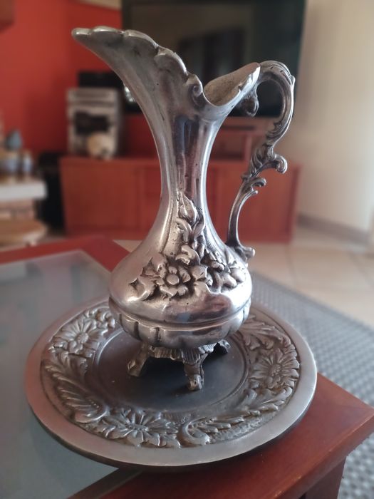 Jarra + prato em estanho
