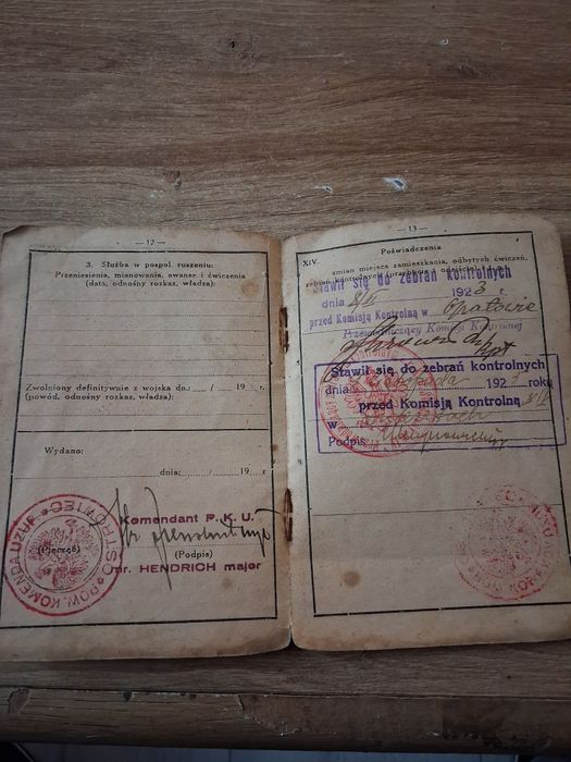Książeczka wojskowa 1922r. List Oświęcim Brzezinka