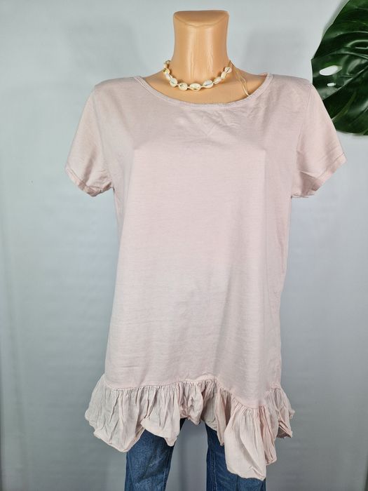 Bluzka z krótkim rękawem z baskinką made in italy XL 42 bawełniana róż