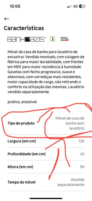 Movel casa banho Novo 120cm C/ Lavatorio Pousar