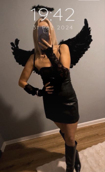 Krótka Sukienka ze sztucznej skóry odkryte ramiona Pull&Bear rozm.S