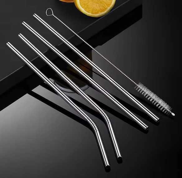 Pack 4 Palhinhas Canudos Aço Inoxidável Escovilhão Limpeza Palhas NOVO