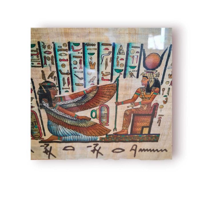 Pintura Egípcia em Papiro Autêntico – Ísis e Hathor / Nefertari