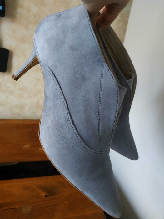 Сіро-блакитні весільні жіночі ботильйони на шпильці замш 41розмір/26см