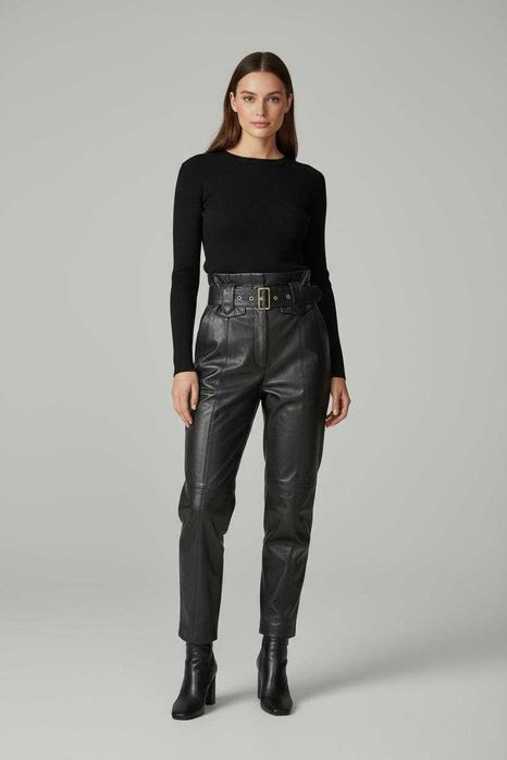 Штаны черные из эко кожи River Island с высокой посадкой, р. XS/S