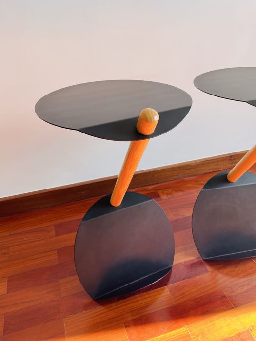 Par Mesas de Cabeceira Metal e Madeira L’Nera