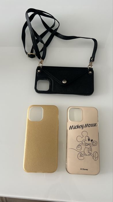 iPhone 12 Pro case etui pokrowiec Złoty Mickey Mouse Czarny z paskiem