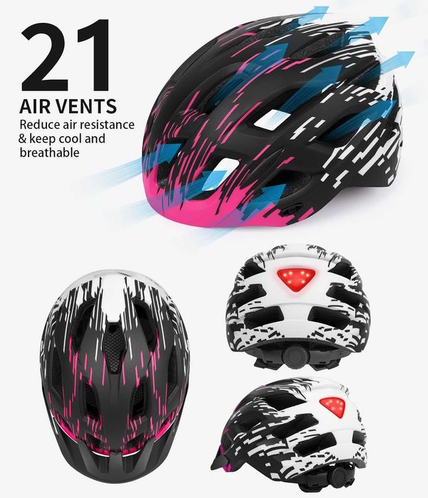 Tadpole Kask rowerowy dla dorosłych lekki 300g z oświetleniem LED r.57-61cm