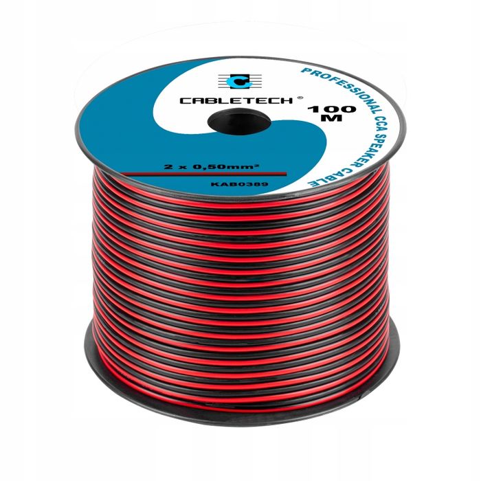 Kabel głośnikowy czerwono-czarny CCA 2x1mm² 100m