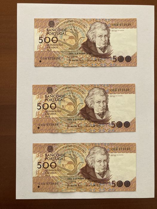 CONJUNTO 6 DE NOTAS DE 500$ MOUZINHO DA SILVEIRA NUMEROS CONSECUTIVOS