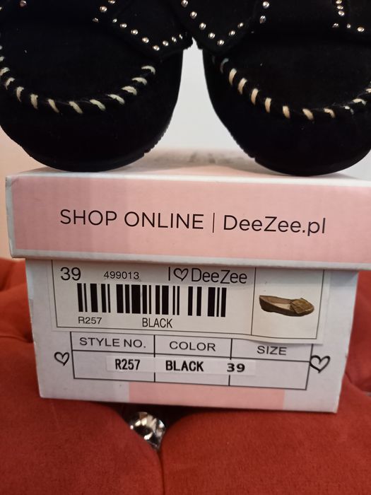 Buty, baleriny, mokasyny, czułenka czarne DeeZee roz. 39