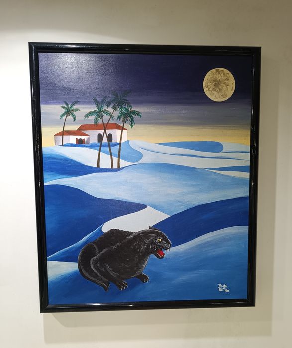 Pintura de oásis nas dunas