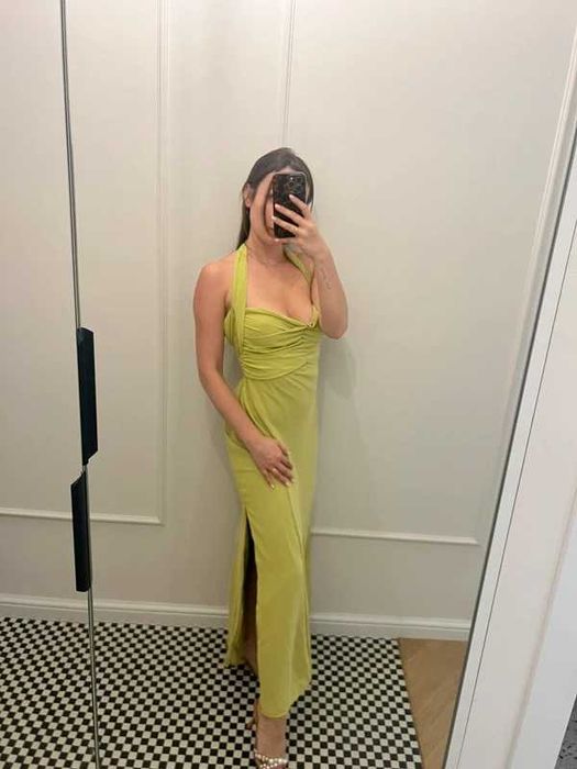 Zielona limonkowa sukienka długa maxi wesele komunia koktajlowa